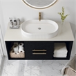 22.8  White Ceramic Oval Vessel Sink with Pop-Up Drain  Striped Design