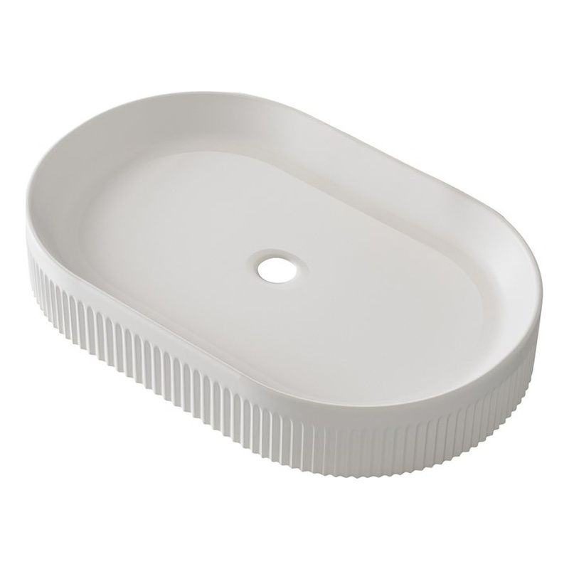 22.8  White Ceramic Oval Vessel Sink with Pop-Up Drain  Striped Design