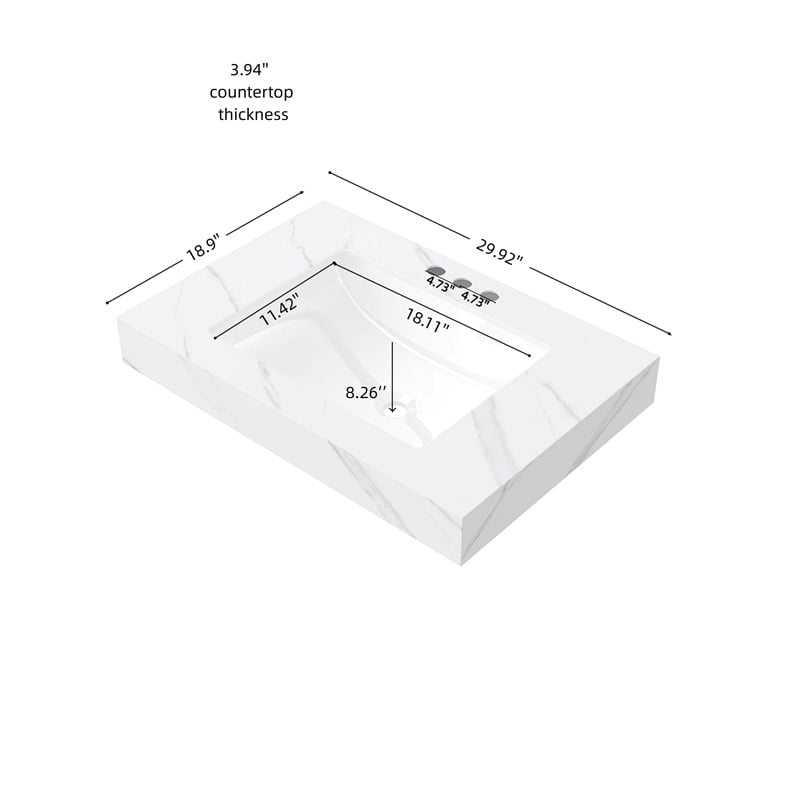 30  White Ceramic Vanity Countertop with Undermount Basin top