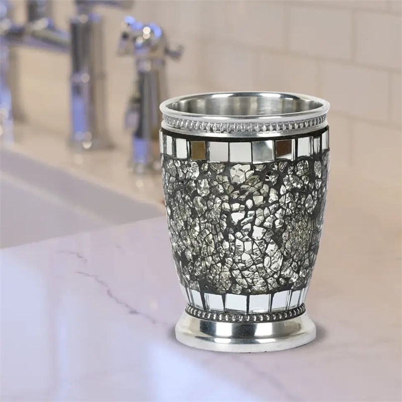 Gray Aluminum Bathroom Tumbler Cup Toothbrush Holder for Vanity Countertops