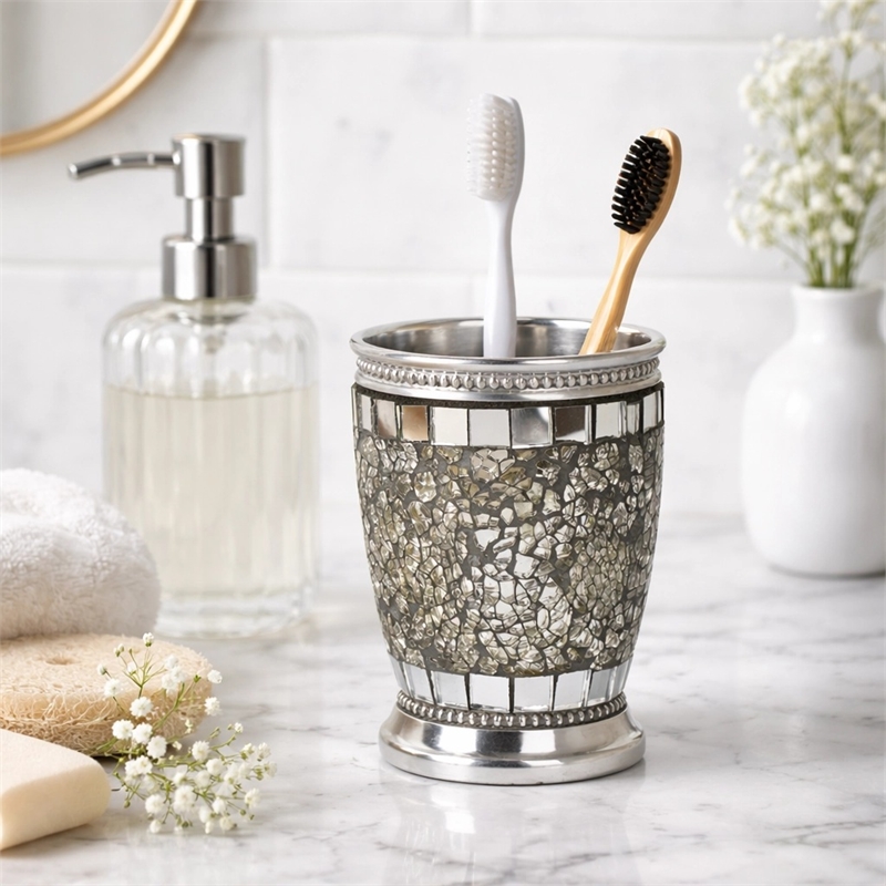 Gray Aluminum Bathroom Tumbler Cup Toothbrush Holder for Vanity Countertops