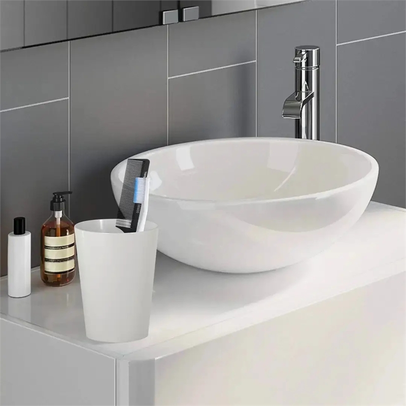 White Resin Bathroom Tumbler Cup  Toothbrush Holder for Vanity Decor