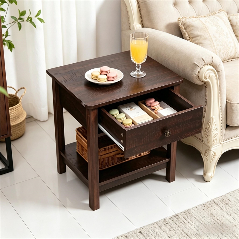 Vintage Style Solid Wood Side Table  End Table and Nightstand