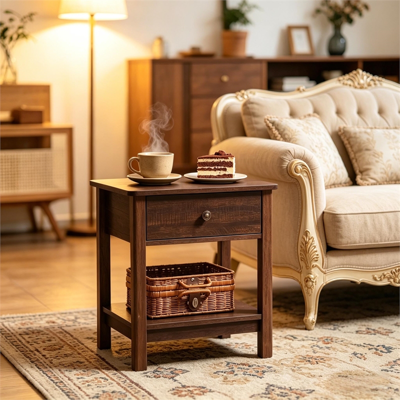 Vintage Style Solid Wood Side Table  End Table and Nightstand