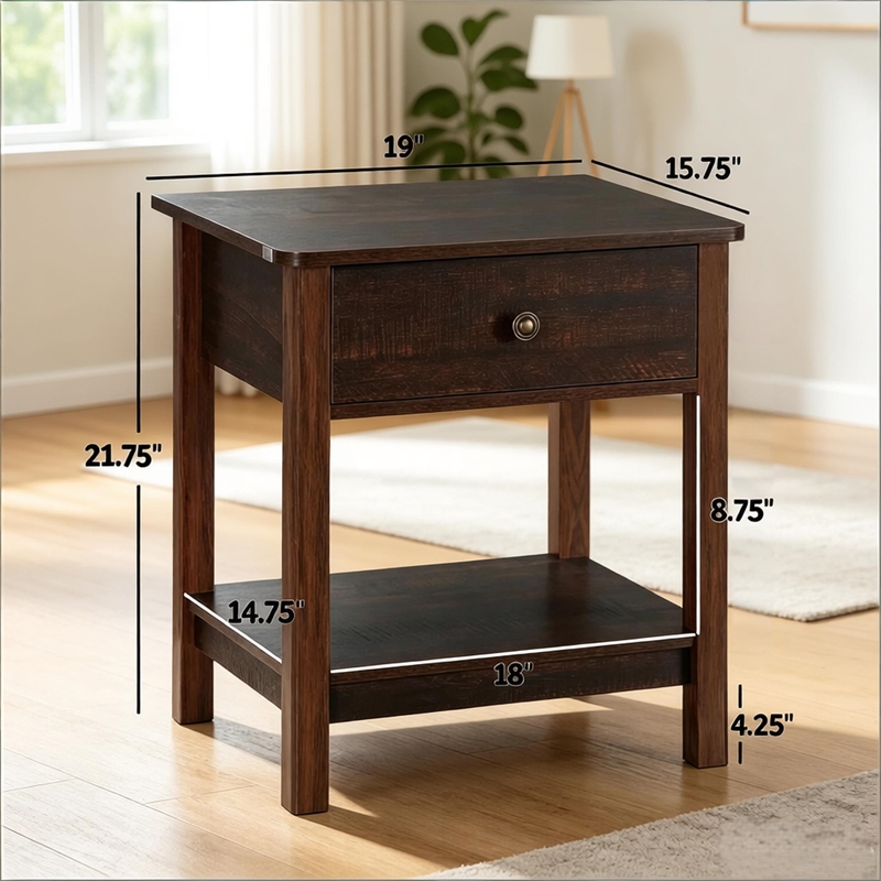 Vintage Style Solid Wood Side Table  End Table and Nightstand
