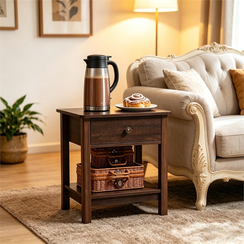 Vintage Style Solid Wood Side Table  End Table and Nightstand