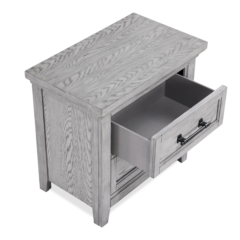 Grey Contemporary Rustic 2-Drawer Nightstand Solid Wood Bedroom Furniture