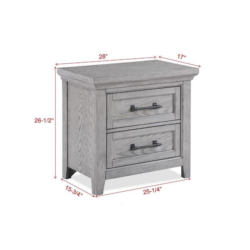 Grey Contemporary Rustic 2-Drawer Nightstand Solid Wood Bedroom Furniture