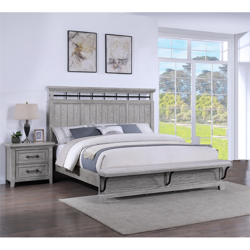 Grey Contemporary Rustic 2-Drawer Nightstand Solid Wood Bedroom Furniture