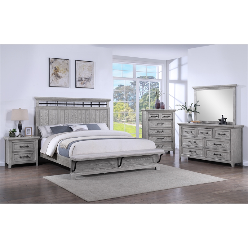 Grey Contemporary Rustic 2-Drawer Nightstand Solid Wood Bedroom Furniture