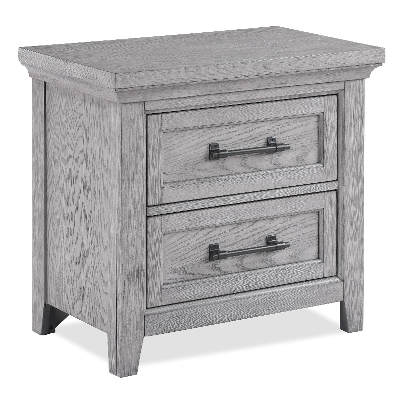 Grey Contemporary Rustic 2-Drawer Nightstand Solid Wood Bedroom Furniture