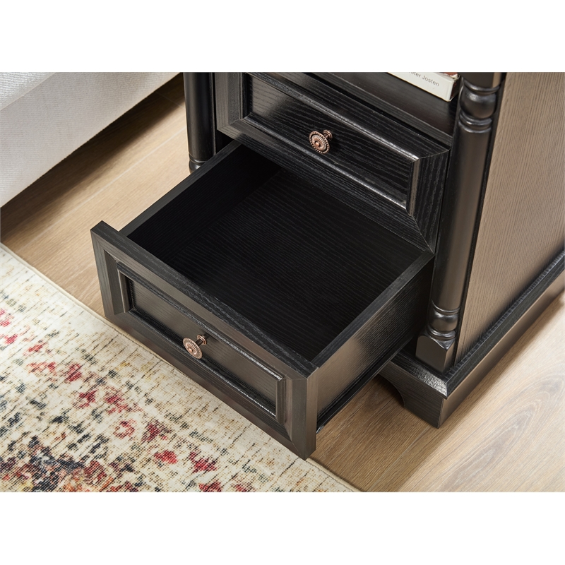 Farmhouse 2 Drawer Solid Wood Side Table  Nightstand with Charging Pedestal
