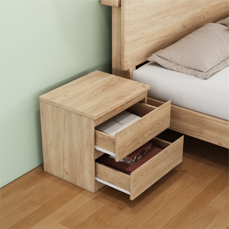 19.7-Inch Natural Solid Wood Nightstand 2-Drawer Bedside Storage Table