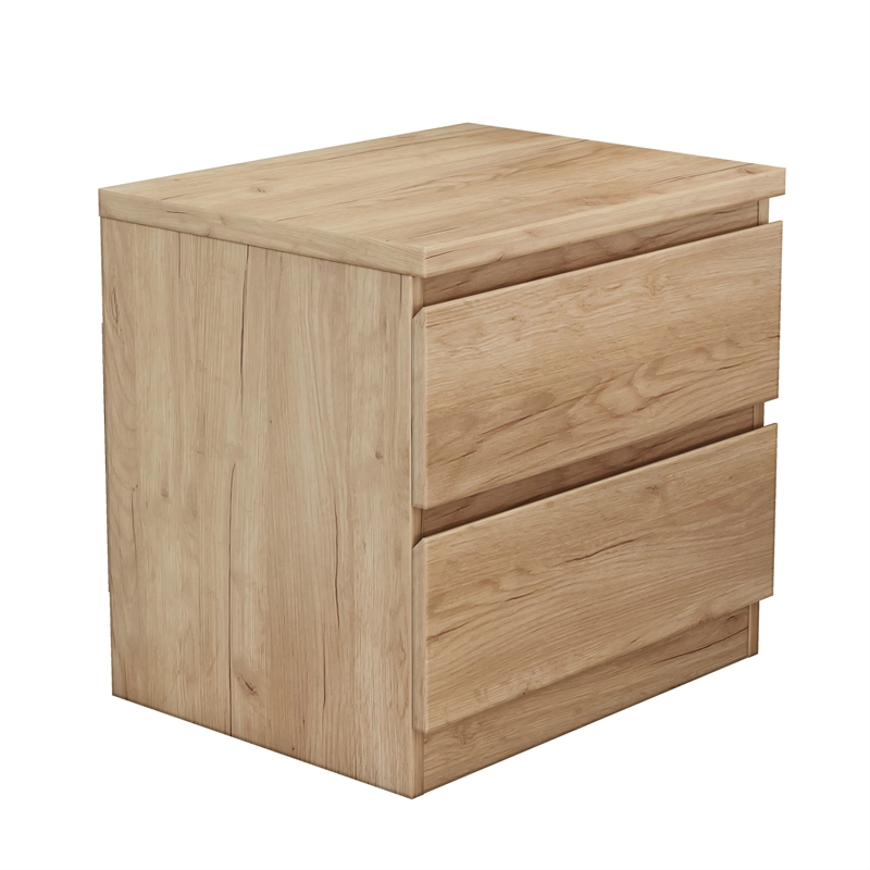 19.7-Inch Natural Solid Wood Nightstand 2-Drawer Bedside Storage Table