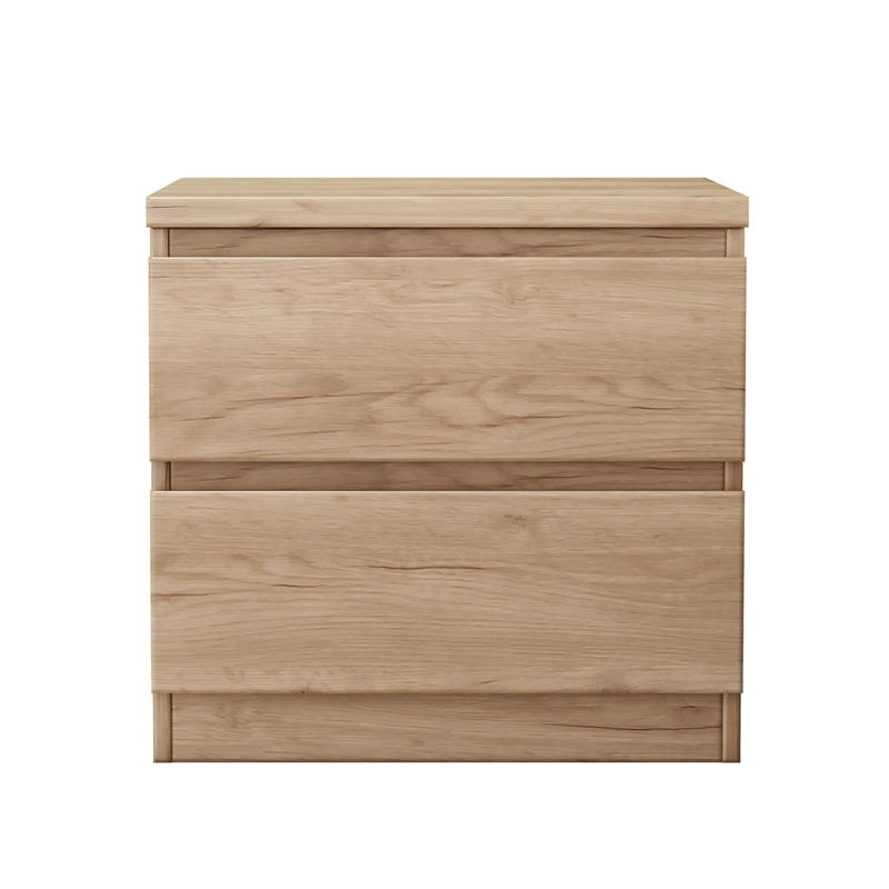 19.7-Inch Natural Solid Wood Nightstand 2-Drawer Bedside Storage Table