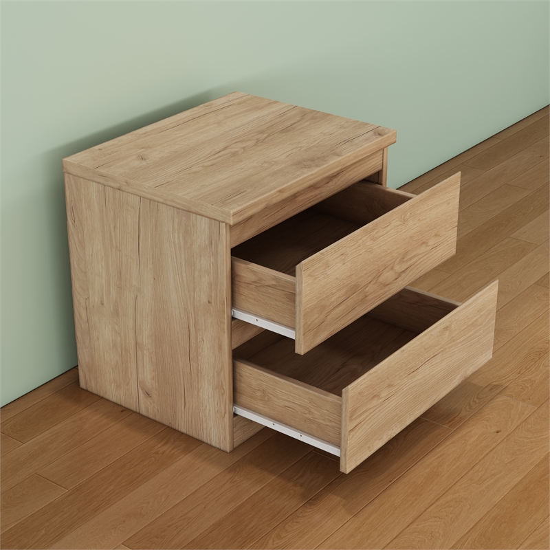19.7-Inch Natural Solid Wood Nightstand 2-Drawer Bedside Storage Table