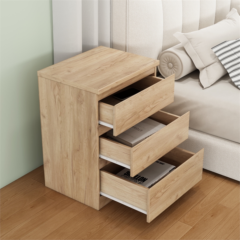 19.7 Inch Natural 3 Drawer Solid Wood Nightstand Bedside Table