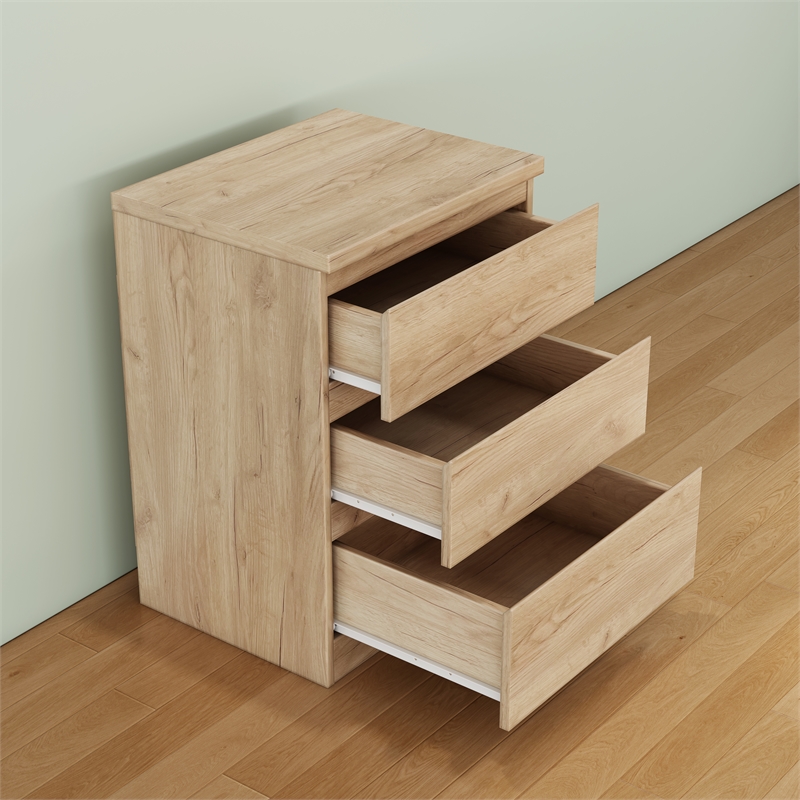 19.7 Inch Natural 3 Drawer Solid Wood Nightstand Bedside Table