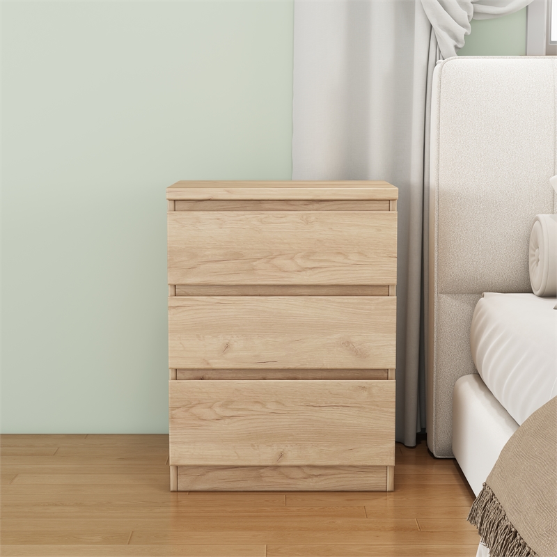 19.7 Inch Natural 3 Drawer Solid Wood Nightstand Bedside Table