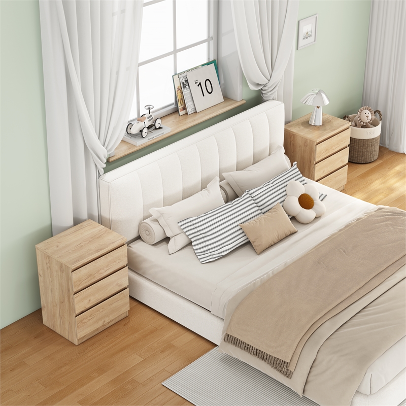 19.7 Inch Natural 3 Drawer Solid Wood Nightstand Bedside Table