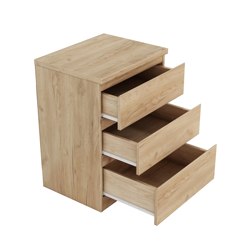 19.7 Inch Natural 3 Drawer Solid Wood Nightstand Bedside Table