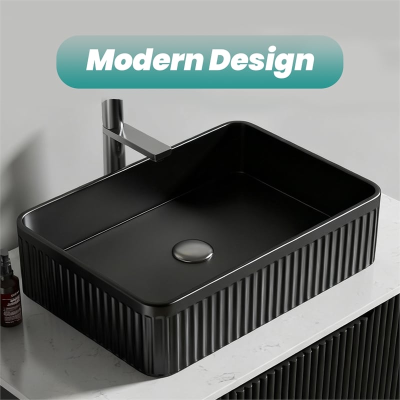 19.7 Black Ceramic Rectangular Vessel Sink for Bathroom Vanity