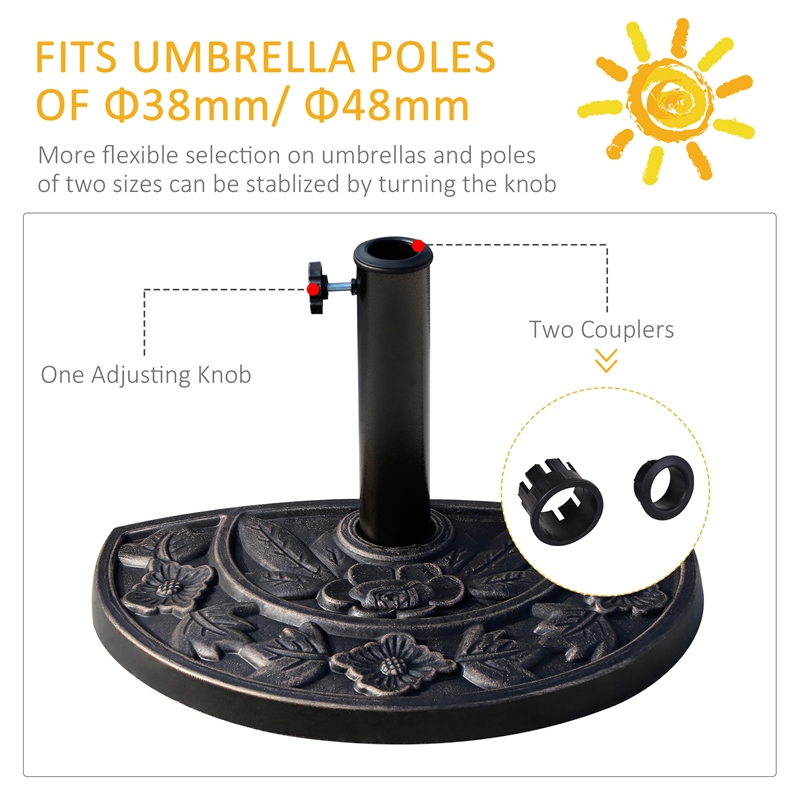 Bronze Resin Half Round Patio Umbrella Base for 1.5 and  1.9 Poles