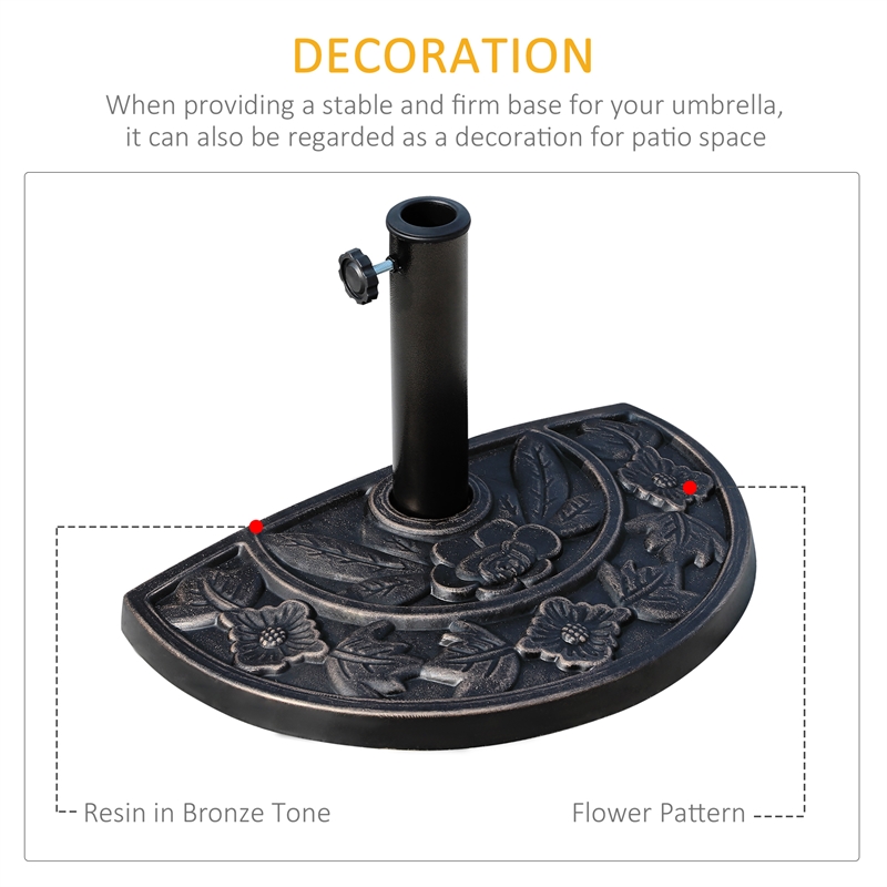 Bronze Resin Half Round Patio Umbrella Base for 1.5 and  1.9 Poles