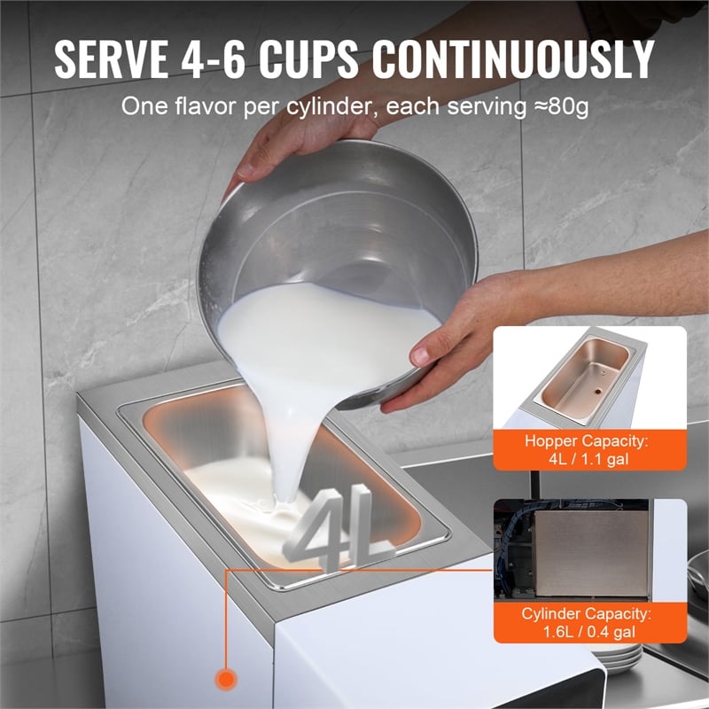White Stainless Steel Commercial Ice Cream Maker 10.6 QT Touch Screen