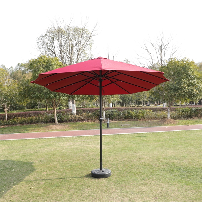 15 x 9ft Red Metal Double-Sided Patio Umbrella with 48 LED Lights  Base