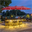 15 x 9ft Red Metal Double-Sided Patio Umbrella with 48 LED Lights  Base