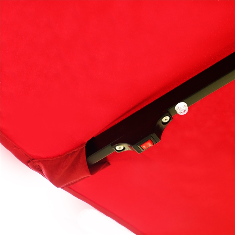 15 x 9ft Red Metal Double-Sided Patio Umbrella with 48 LED Lights  Base