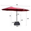 15 x 9ft Red Metal Double-Sided Patio Umbrella with 48 LED Lights  Base