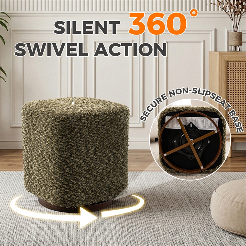 Olive Polyester Swivel Vanity Stool  Upholstered Makeup Chair  Accent Ottoman