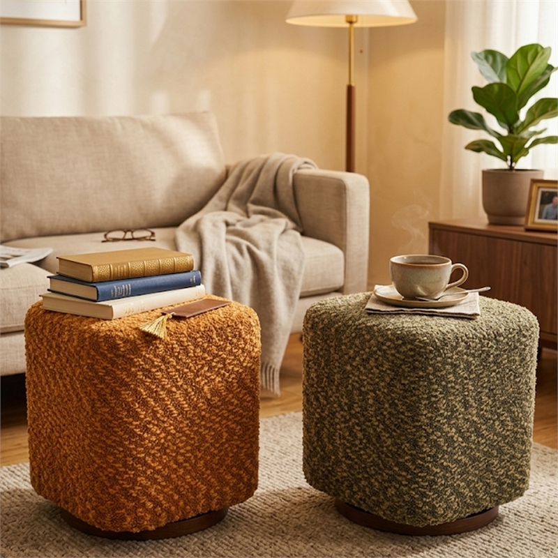 Olive Polyester Swivel Vanity Stool  Upholstered Makeup Chair  Accent Ottoman