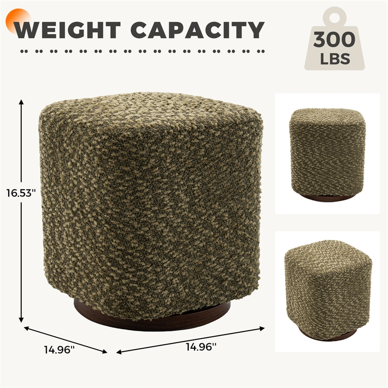 Olive Polyester Swivel Vanity Stool  Upholstered Makeup Chair  Accent Ottoman