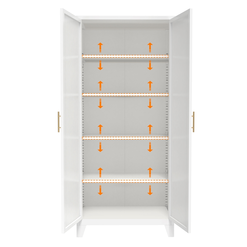 71  White Metal Storage Cabinet with Adjustable Shelves  2 door steel pantry