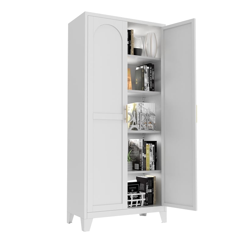 71  White Metal Storage Cabinet with Adjustable Shelves  2 door steel pantry