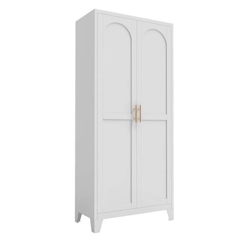71  White Metal Storage Cabinet with Adjustable Shelves  2 door steel pantry