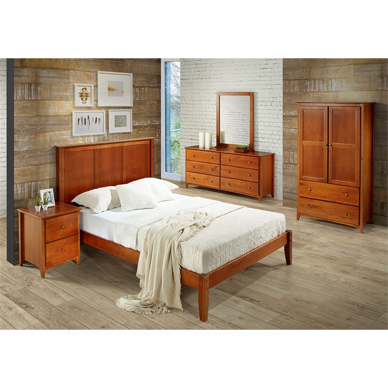 Camaflexi Shaker Style Solid Wood Queen Panel Platform Bed in Cherry