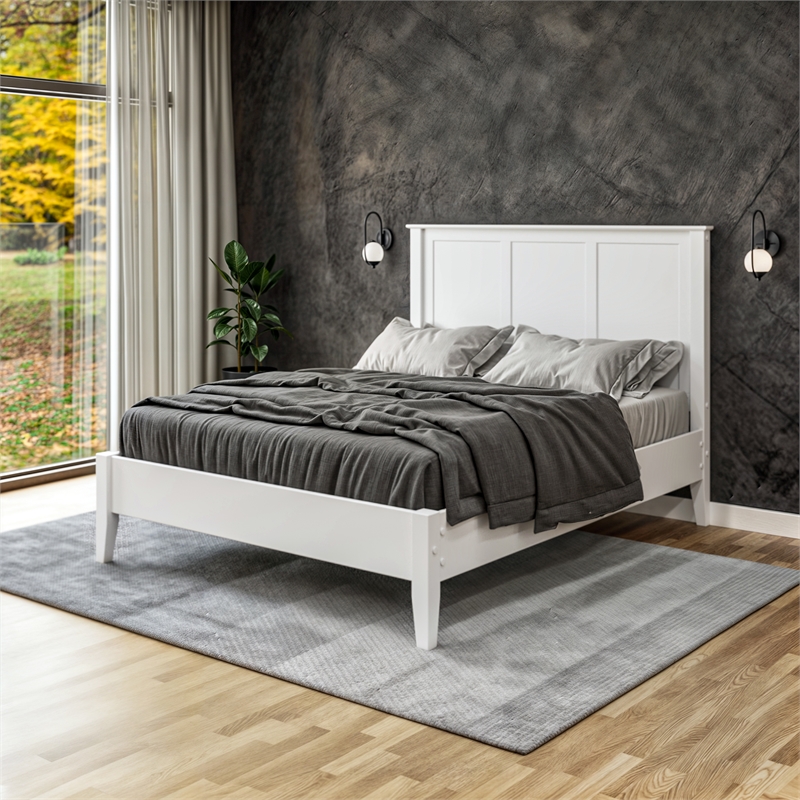 Camaflexi Shaker Style Panel Queen Size Bed Dual Height Slat Design White Finish
