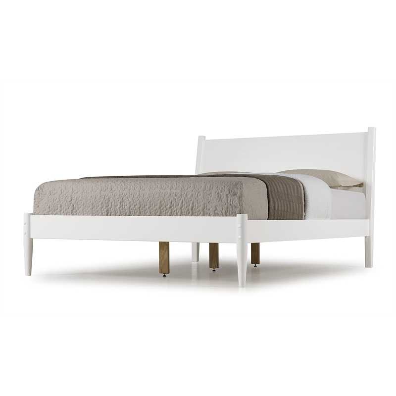 Camaflexi Mid-Century Solid Wood Twin Panel Bed in White