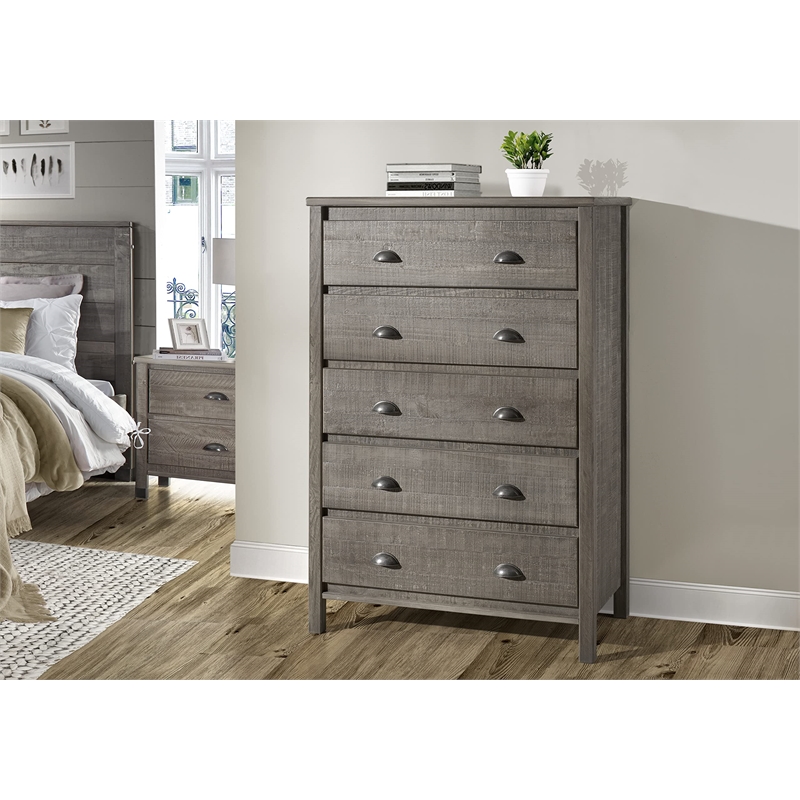 Camaflexi Baja Solid Wood 5-Drawer Bedroom Chest in Shabby White