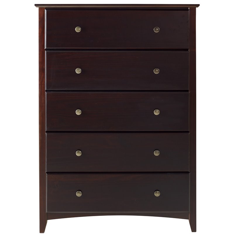 Camaflexi Shaker Style Solid Wood 5-Drawer Bedroom Chest in Cappuccino
