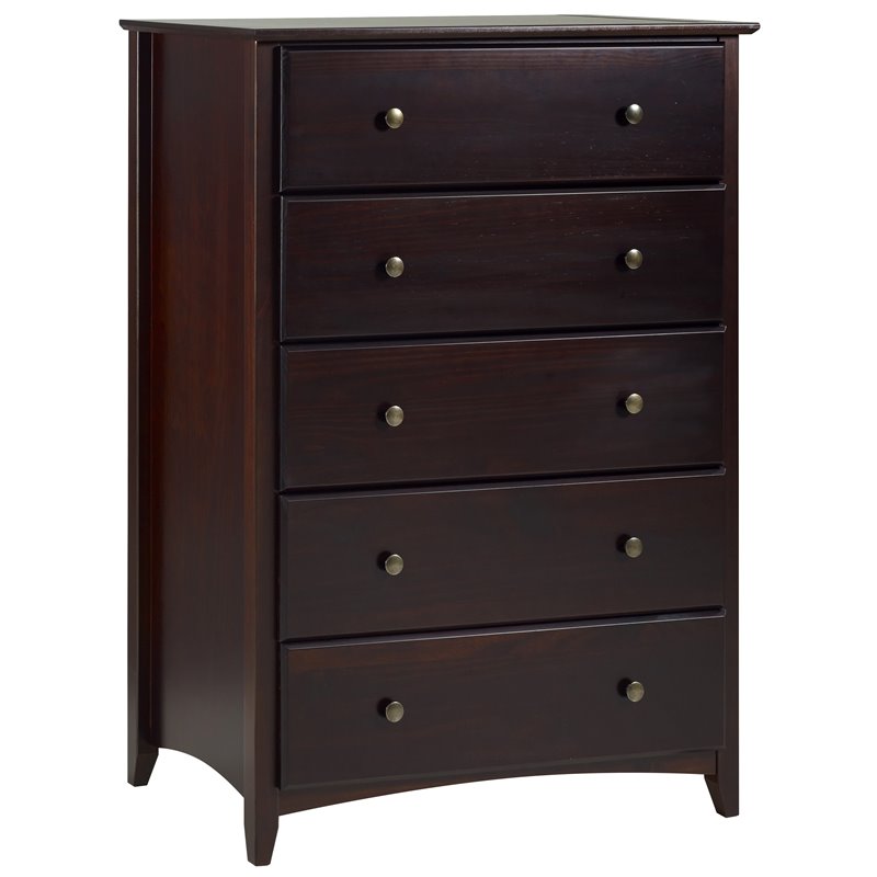 Camaflexi Shaker Style Solid Wood 5-Drawer Bedroom Chest in Cappuccino