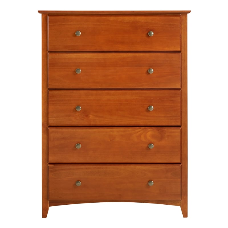 Camaflexi Shaker Style Solid Wood 5-Drawer Bedroom Chest in Cherry