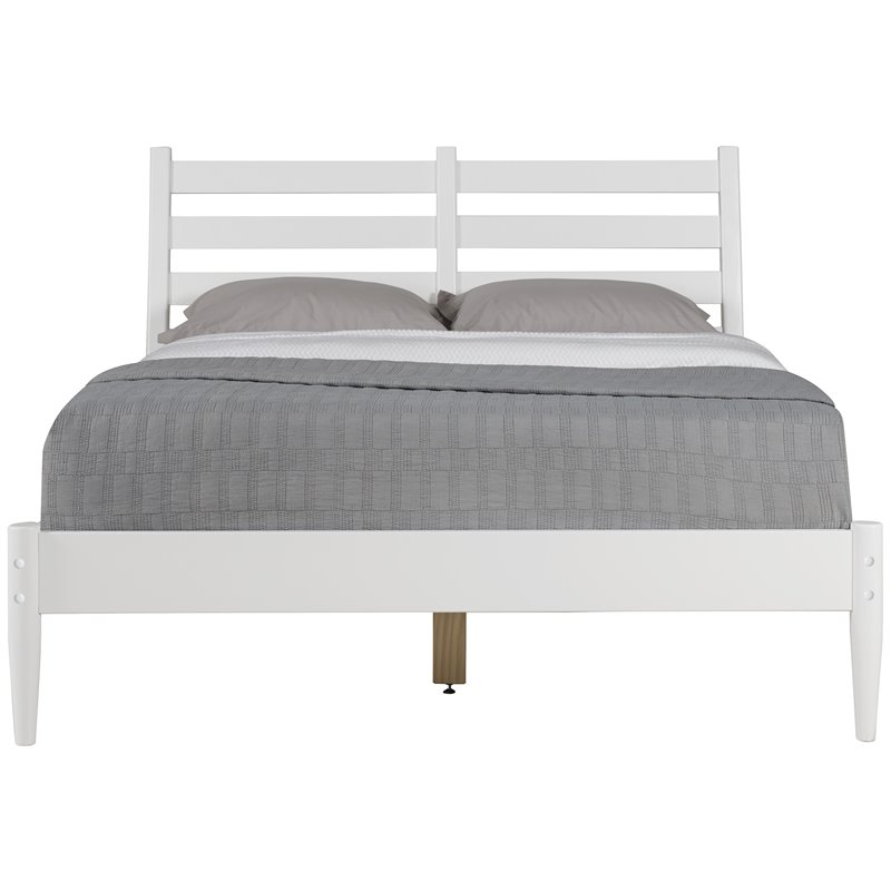 Camaflexi Mid-Century Solid Wood Slat Queen Bed in White