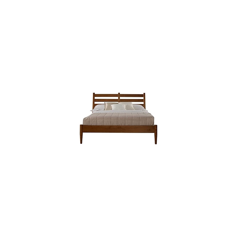 Camaflexi Mid-Century Solid Wood Slat King Bed in Castanho Brown