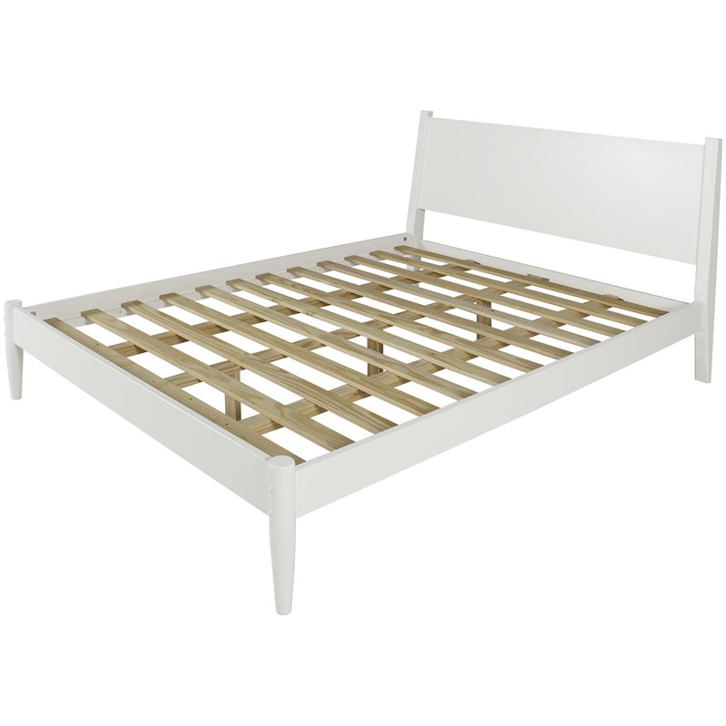 Camaflexi Mid-Century Solid Wood King Panel Bed in White