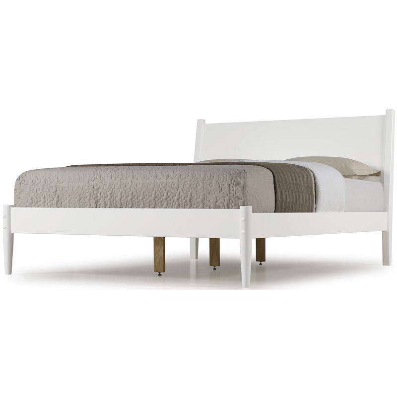 Camaflexi Mid-Century Solid Wood King Panel Bed in White